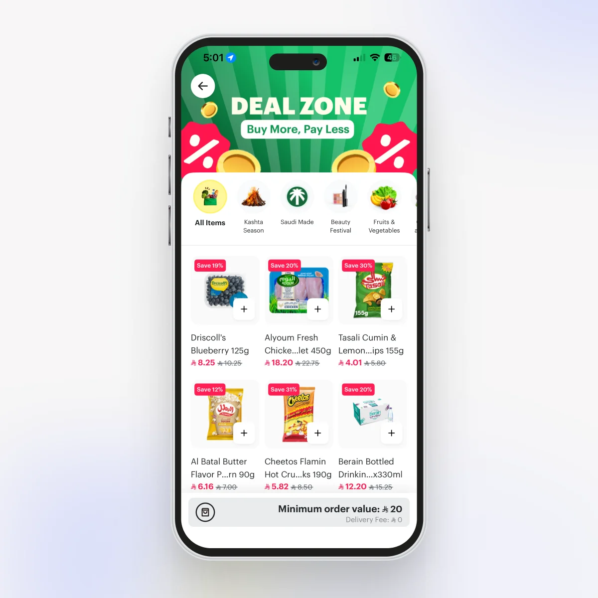 Dedicated Deal Zone page with an All items view and category tabs